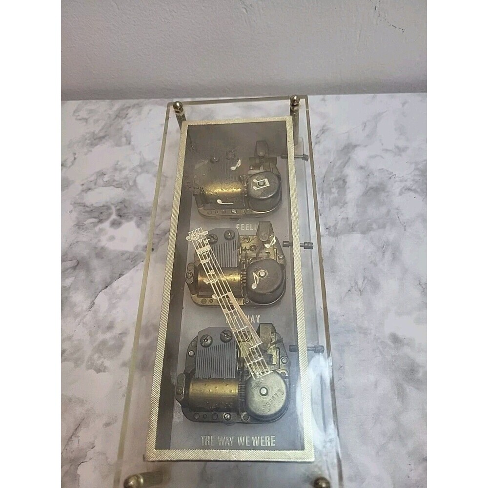 Laurel Vintage Lucite Acrylic Steampunk Music Box 3 Tunes 1970"s Collectible - Picture 2 of 5